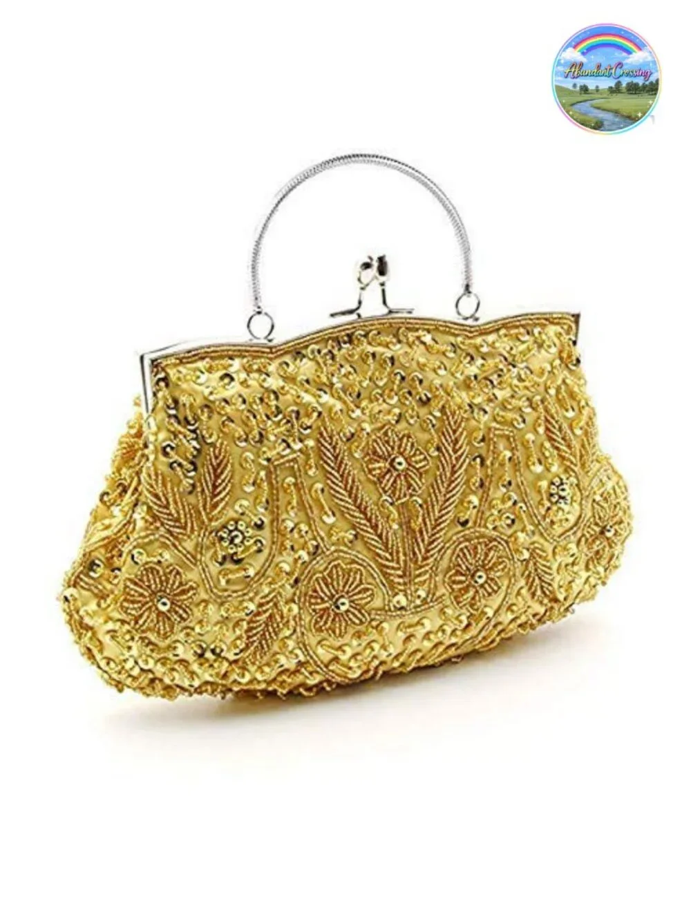 Beaded Sequin Flower Evening Purse Large Clutch Bag Detachable Wristlet
